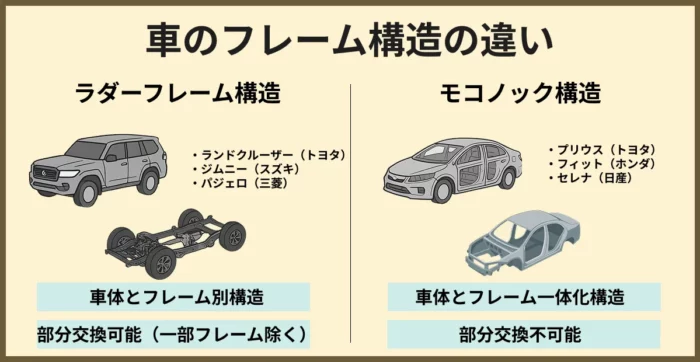 車のフレーム構造の違いについて