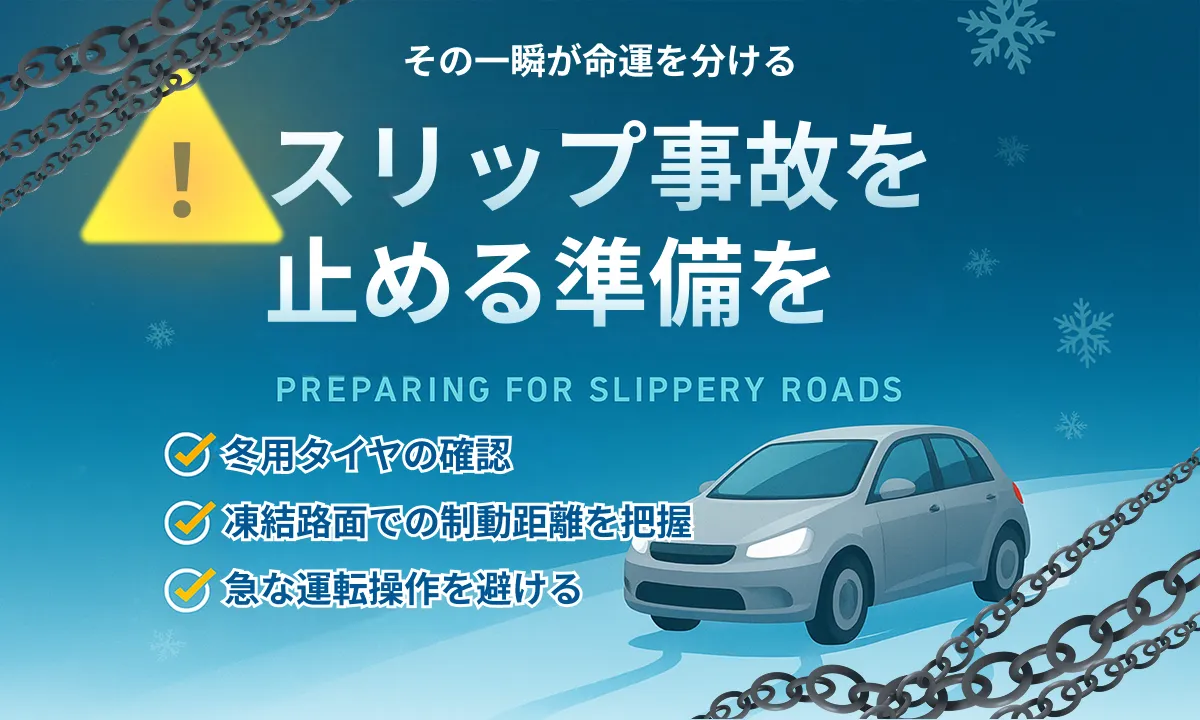 スリップ事故の対策方法について説明した記事です。