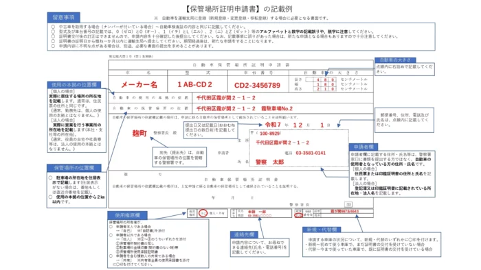 自動車保管場所証明申請書