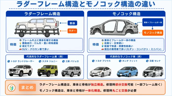 車のフレーム構造の比較図