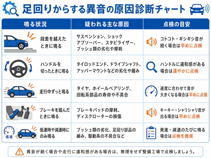 足周りから聞こえる異音の診断チャートです。